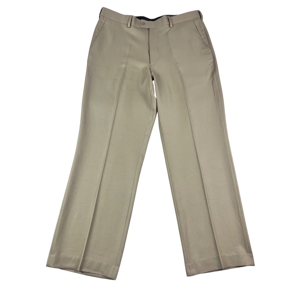 Geoffrey Beene Mens Dress Pants Flat Front Straight Leg Trousers 36x30 Khaki New
